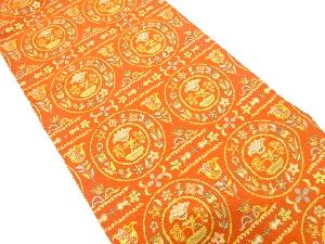 アンティーク　花更紗模様織り出し全通袋帯（着用可）